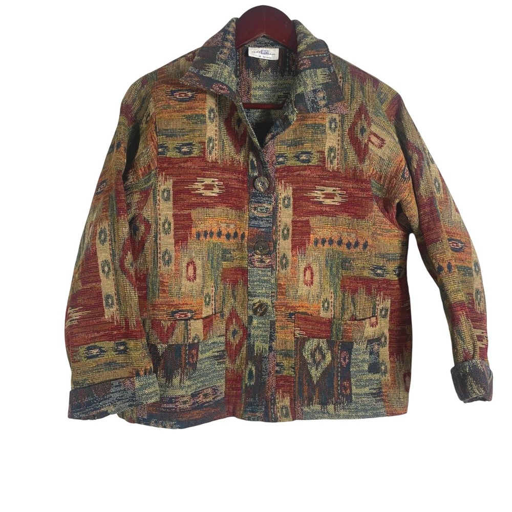 Vtg IC Collections by Connie USA Blazer Jacket Women Southwestern Tapestry Aztec
